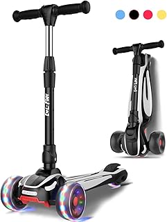 LOL-FUN Toddler Scooter for Kids Ages 3-12 Years Old Boy Girl with 3 Wheel LED Lights, Extra-Wide Childrens Foldable Kick ...