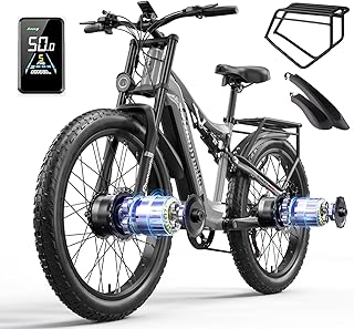 Shengmilo S600 Dual Motor Electric Bicycle, 26 Inch Fat Tire Adult Off-Road Electric Bicycle with Removable 48V 17.5Ah Bat...